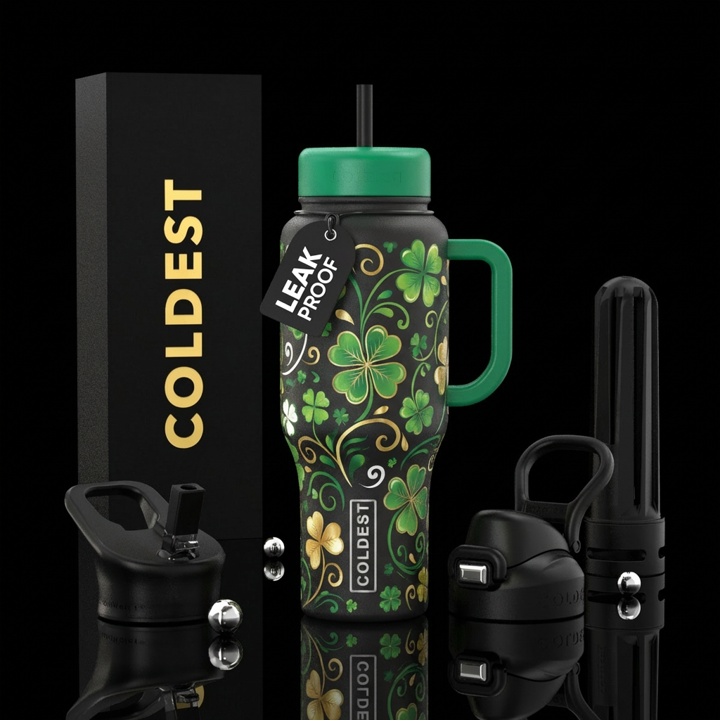 4 leaf clovers water bottle design