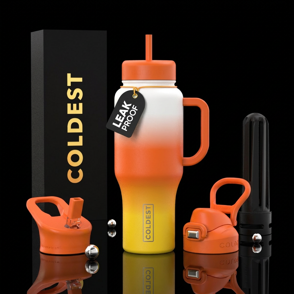 Orange yellow a white candy corn colored bottle water bottle design