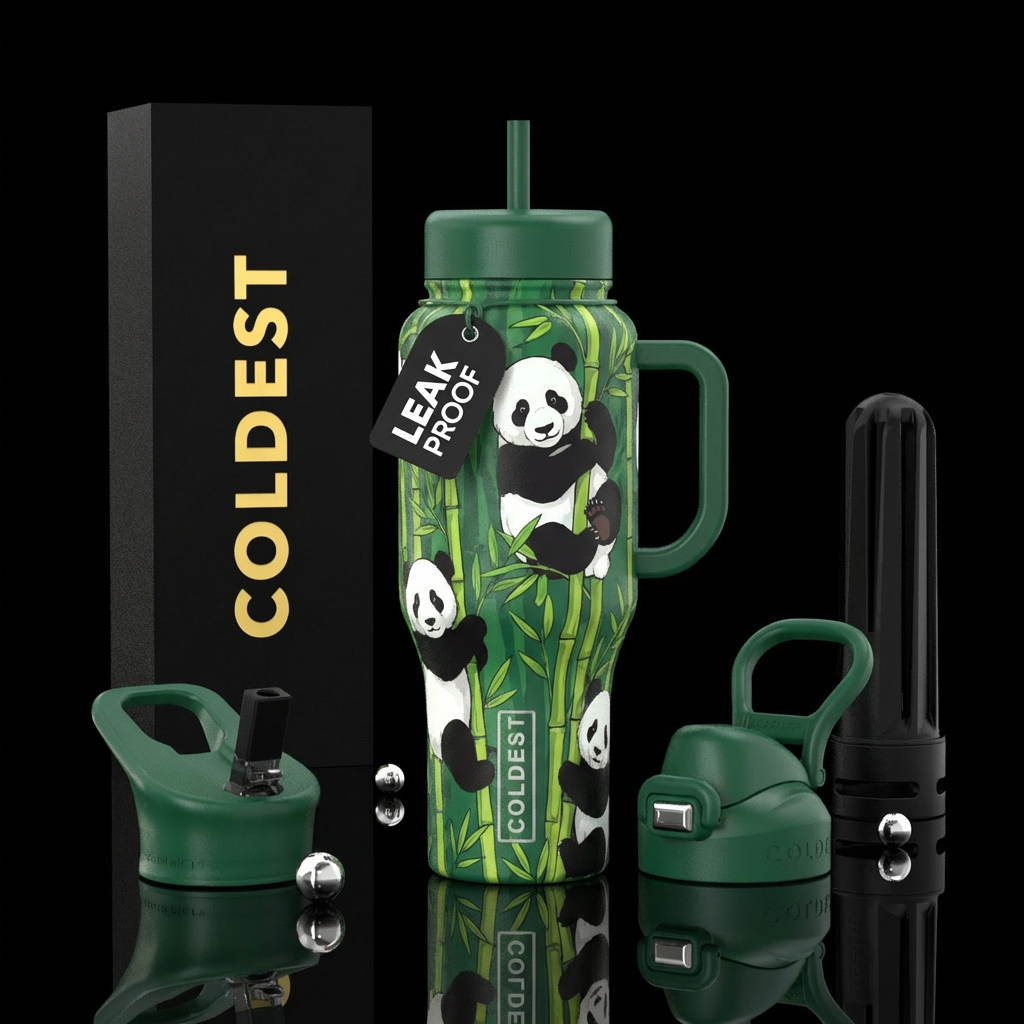 Bamboo and pandas water bottle design