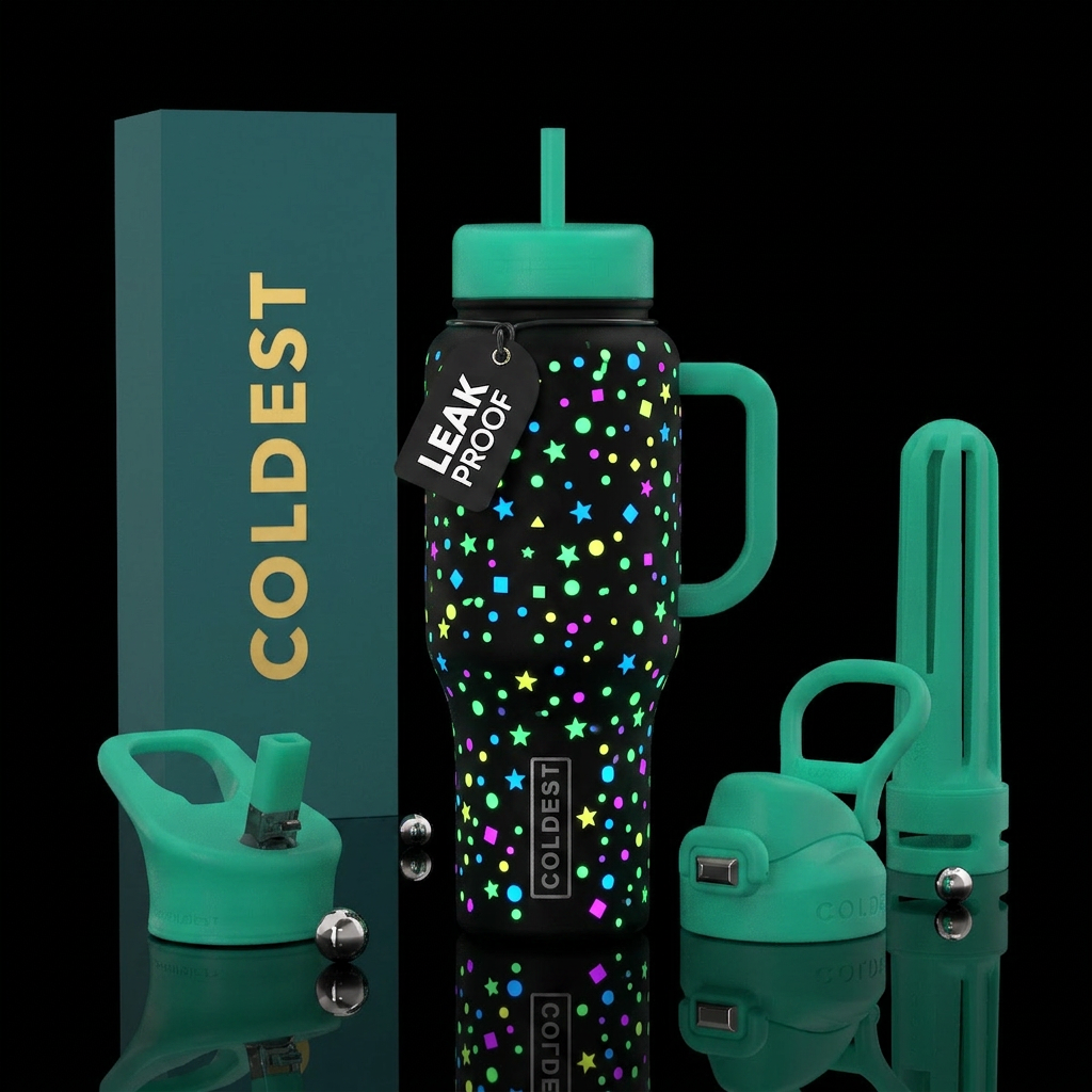 Glow in the dark confetti water bottle design