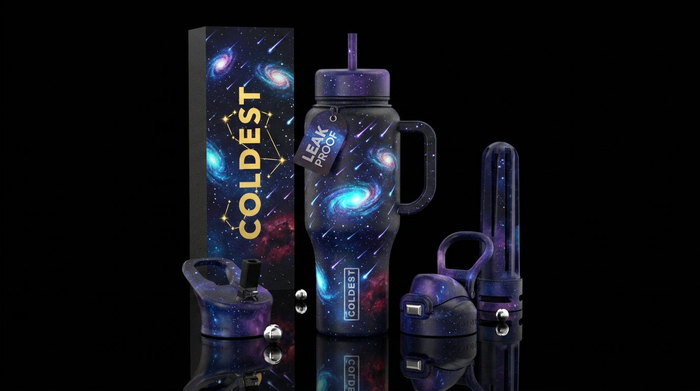 Glowing shooting star shower with many galaxy in t... water bottle design