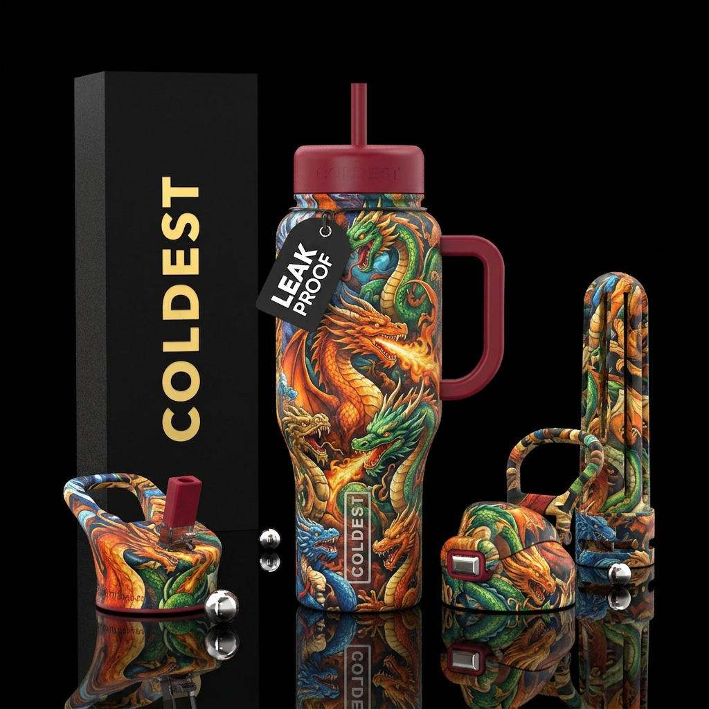 Dragons from all cultures across all timelines water bottle design