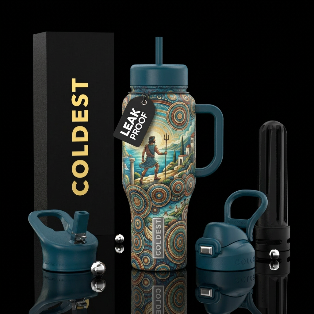 Ulysses and circles on island water bottle design
