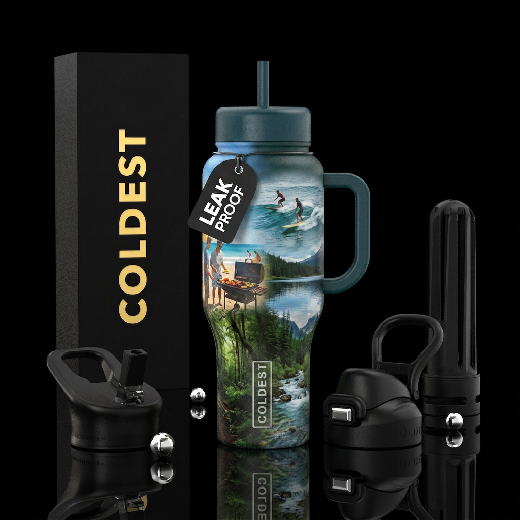 BBQ the beach surfing lake woods stream water bottle design