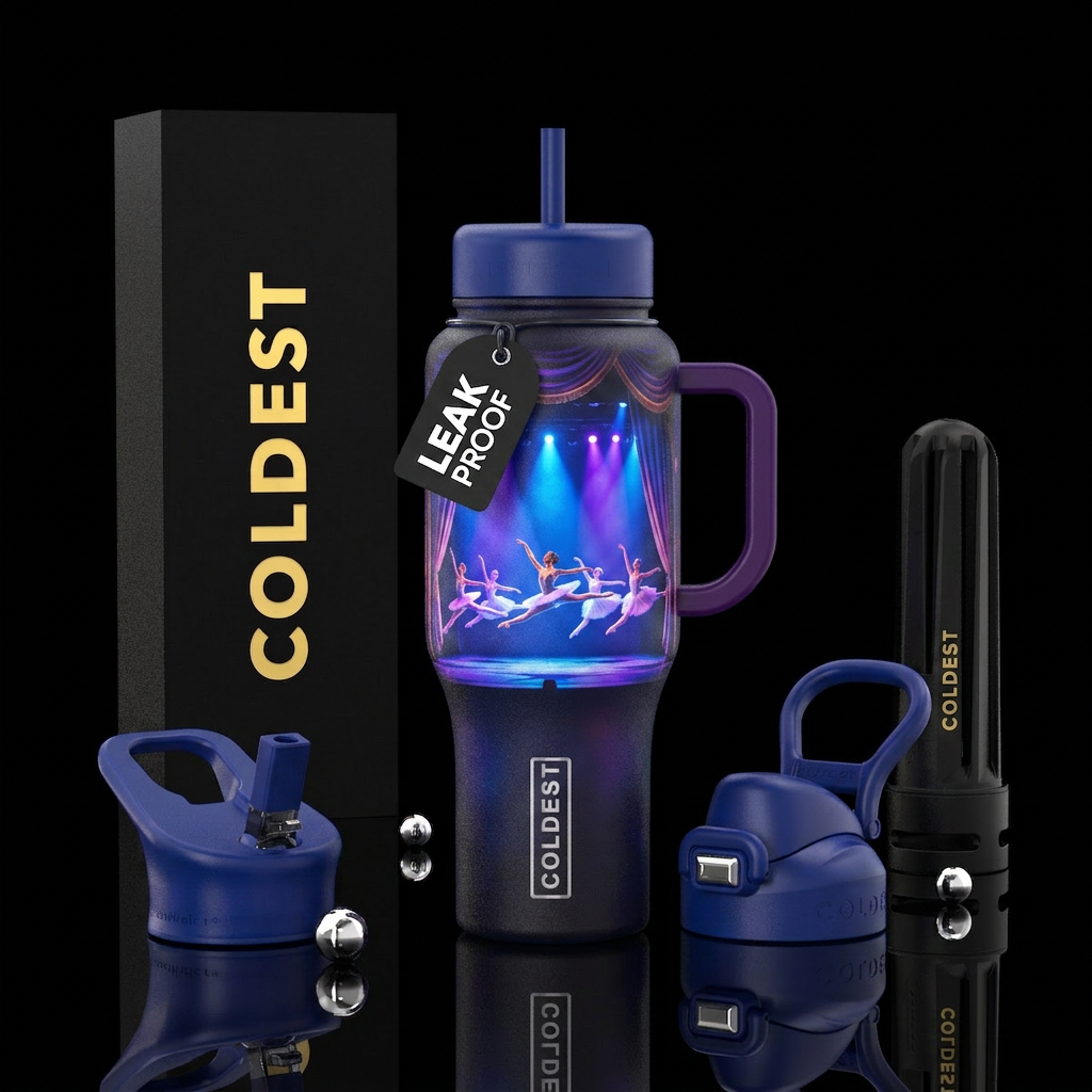 Theatre stage, curtains open showing dancers en gr... water bottle design