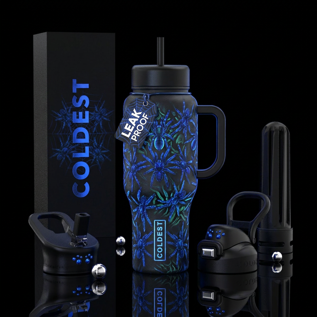 Glowy gooty shaphire tarantulas water bottle design