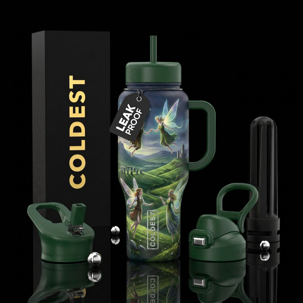 Sprites dancing around the hills of ireland water bottle design