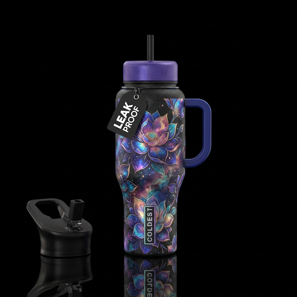 Exotic iridescent Royal nebula blossoms water bottle design
