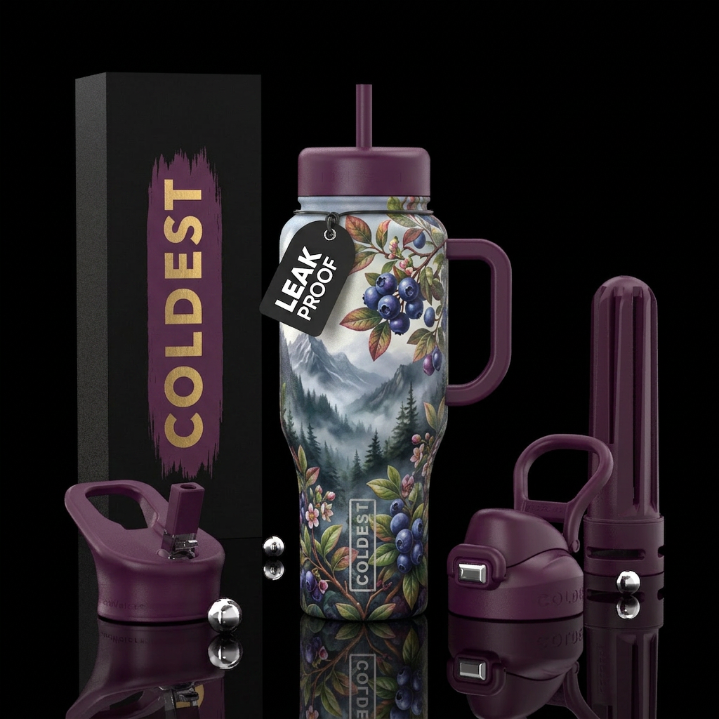 Huckleberrys in mountainous forest area water bottle design