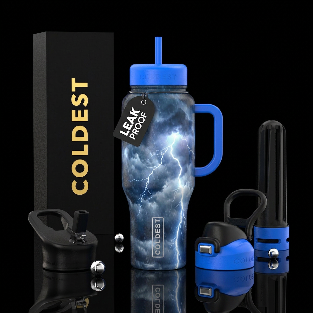 Summer thunderstorm with glowing flashes of lightn... water bottle design