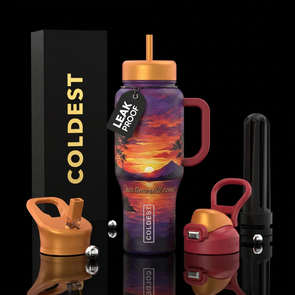 Our time will come, sunset, sundown water bottle design
