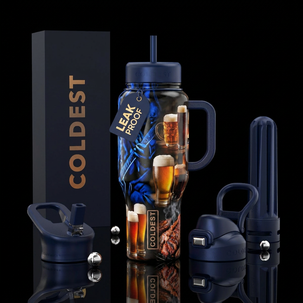 Blues, brews, barbeque water bottle design