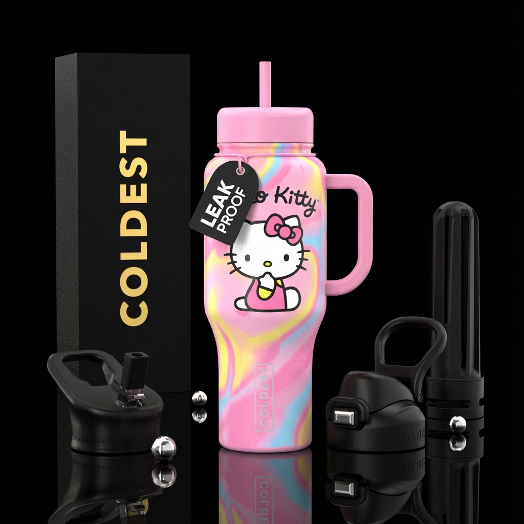 Baby pink with a hint of yellow and sky blue with ... water bottle design