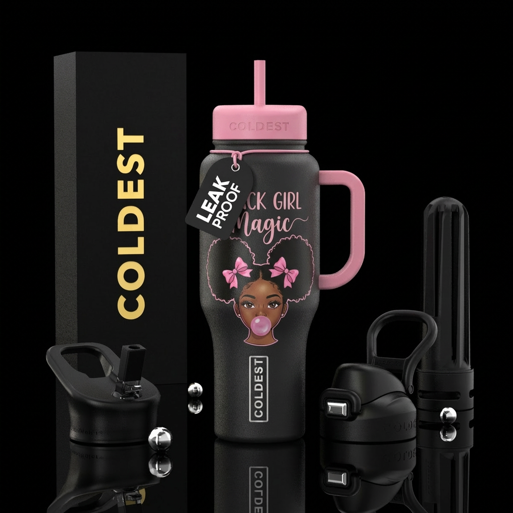 Black girl magic a beautiful black girl blowing bu... water bottle design