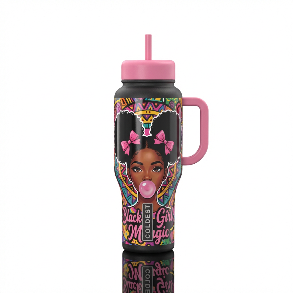 Black girl magic a beautiful black girl blowing bu... water bottle design