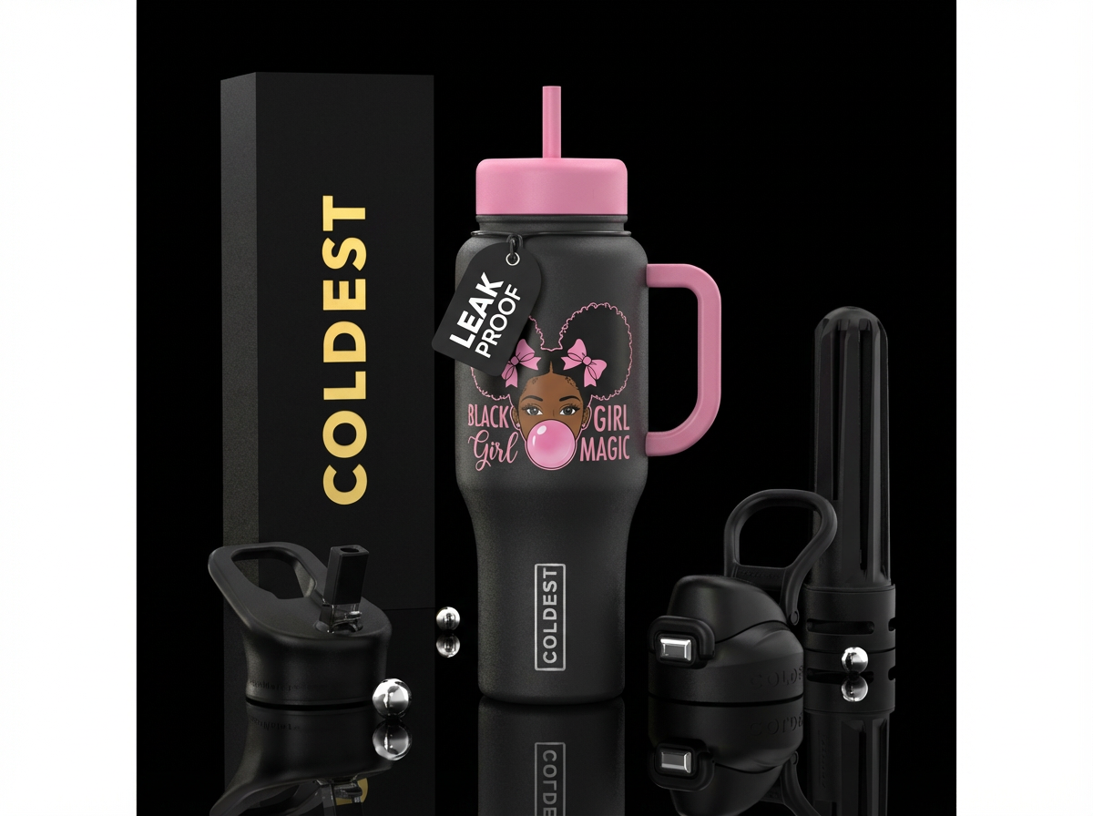 Black girl magic a beautiful black girl blowing bu... water bottle design