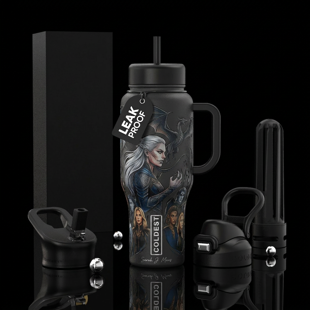 throne of glass, Sarah j. mass, manon blackbeak, w... water bottle design