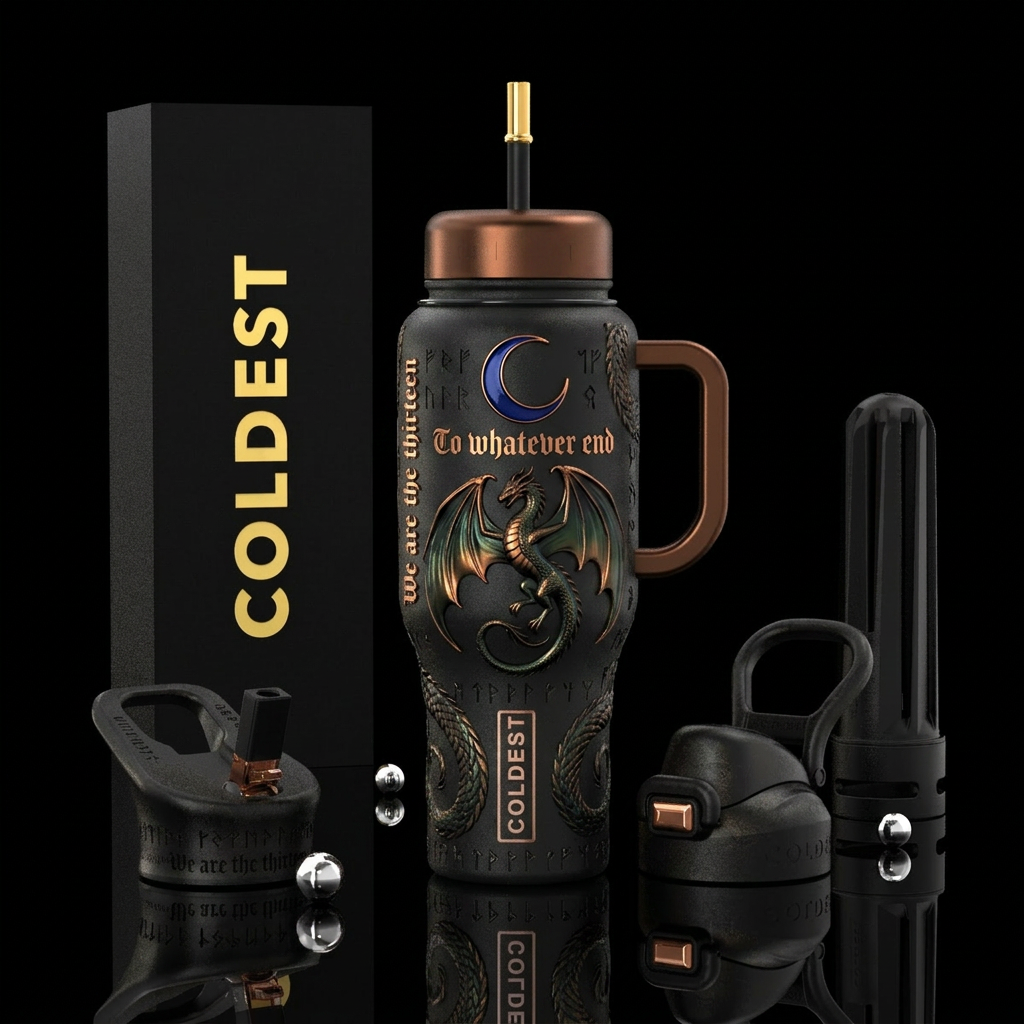 Dark and moody. Wyvern. Wyvern wings, crescent moo... water bottle design