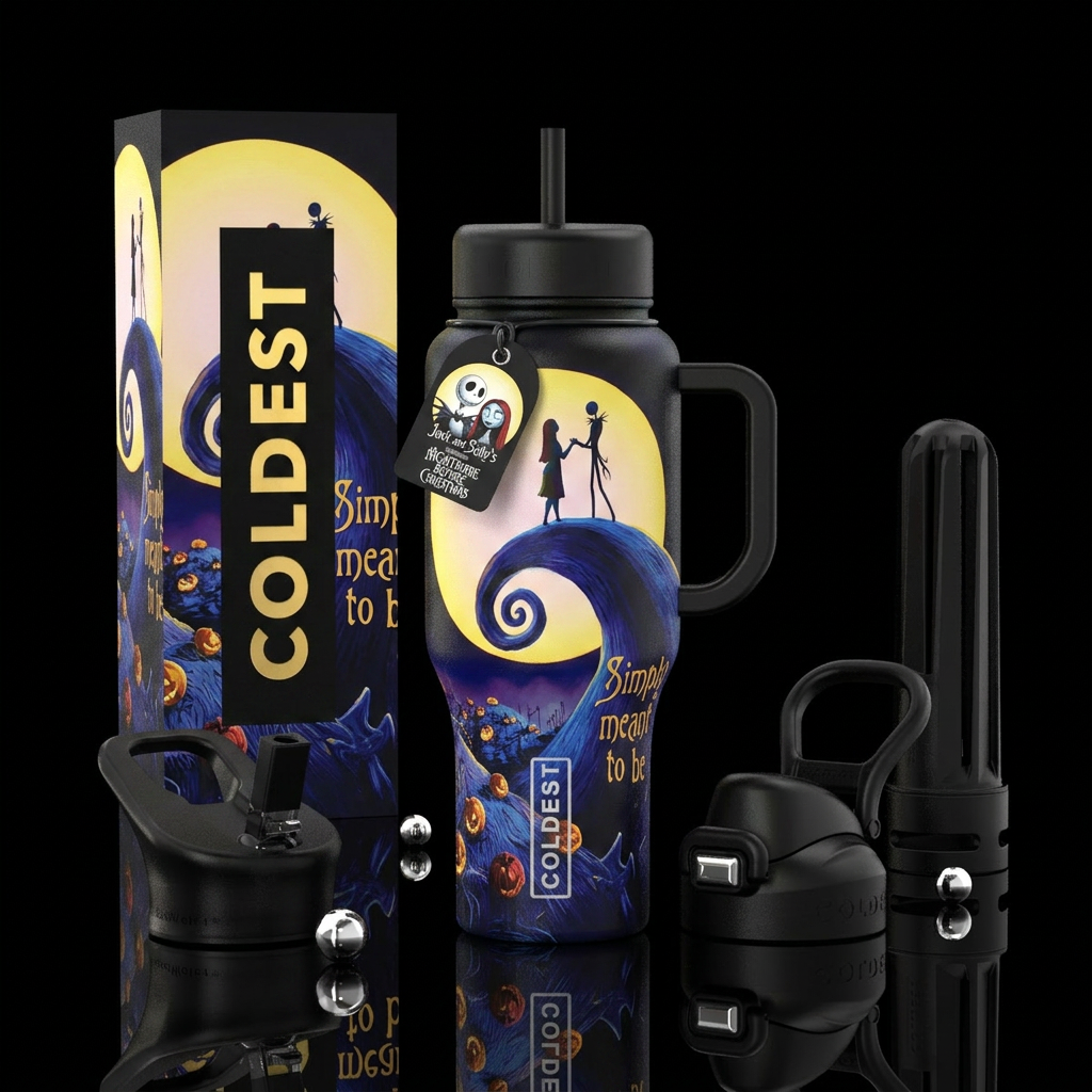 nightmare before christmas, spiral hill, jack skel... water bottle design