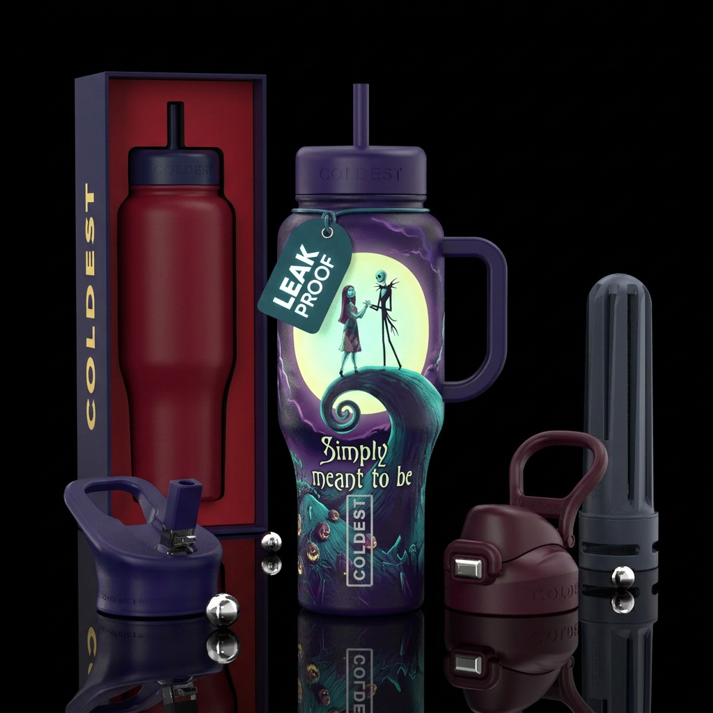 nightmare before christmas, spiral hill, jack skel... water bottle design