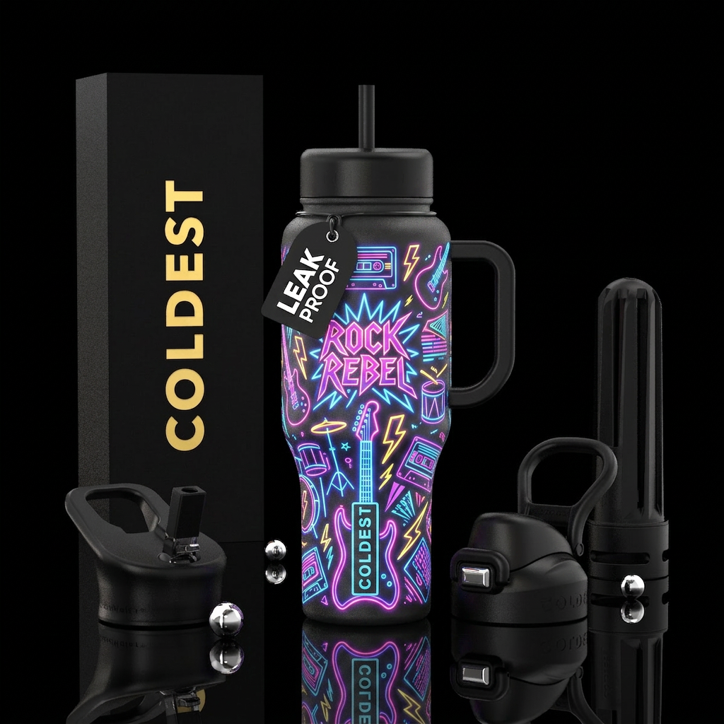Rock music, 80s rock bands, 80s music, 80s vibe, 8... water bottle design