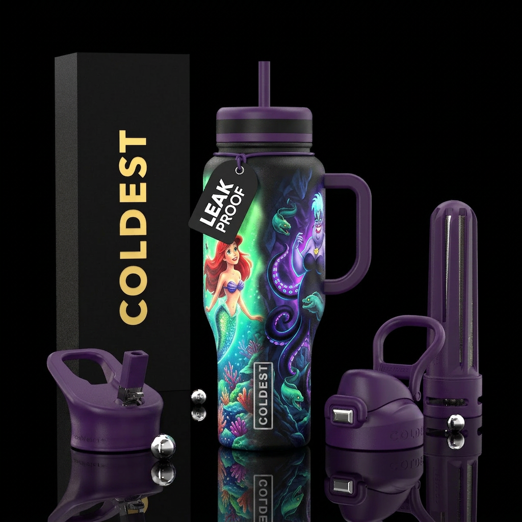 Little mermaid, ursula, Ariel, villain, glowie, un... water bottle design