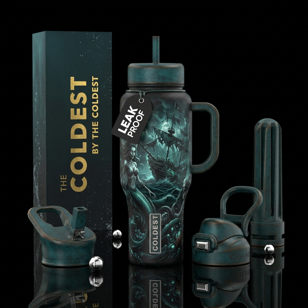 Dark, edgy, creepy mermaid, sirens, pirate ship lo... water bottle design