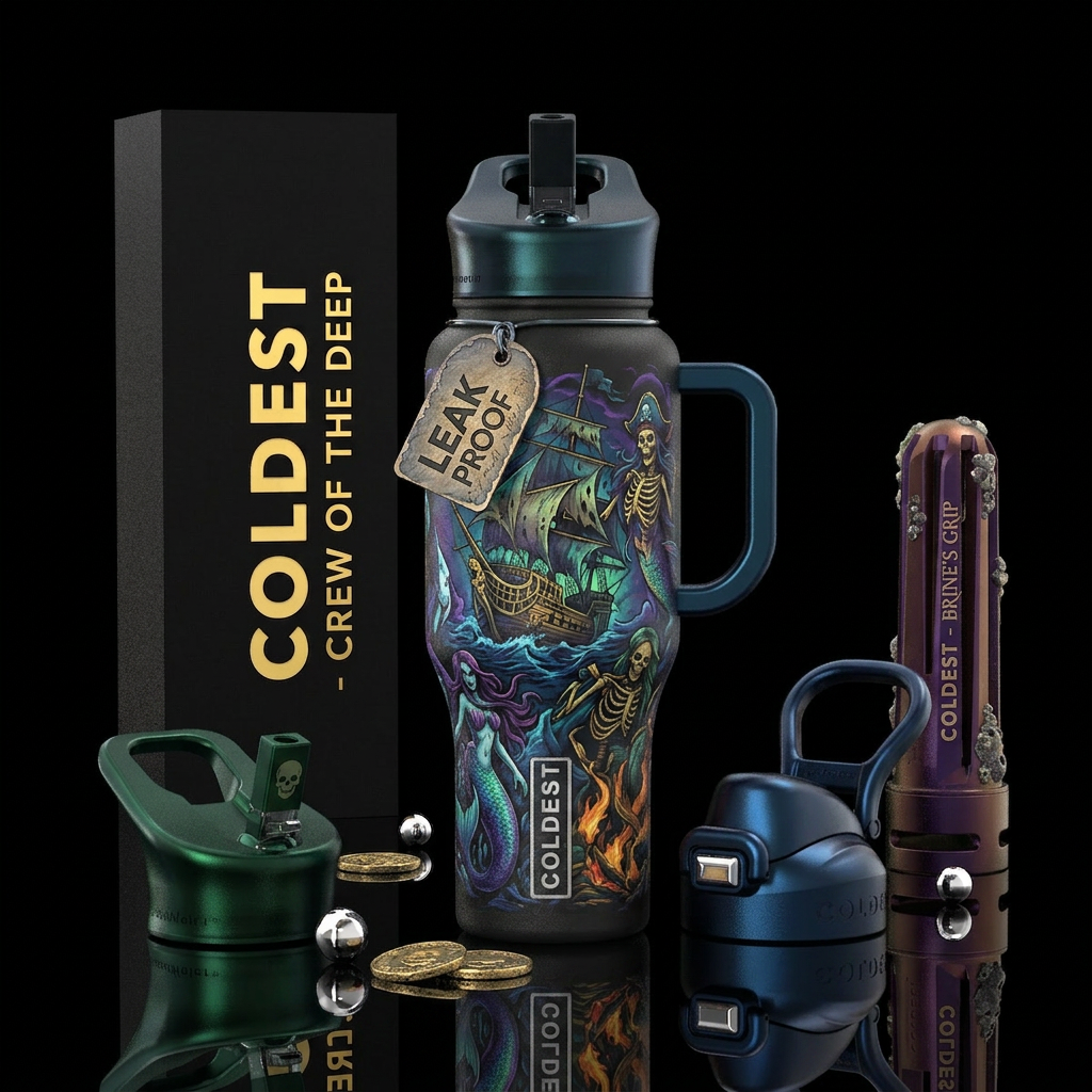Dark, edgy, creepy mermaid, sirens, pirate ship lo... water bottle design