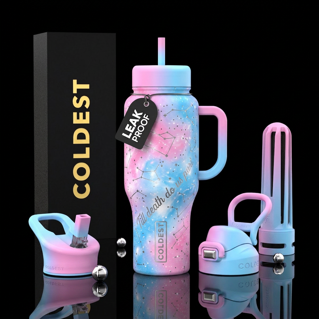 Till death do us part, constellations, baby pink, ... water bottle design