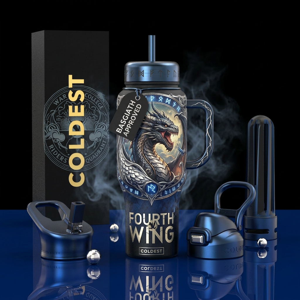 Fourth wing book series water bottle design