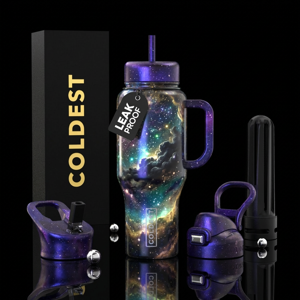 beautiul, glowie, sparkly, clouds,, swirls, darkne... water bottle design