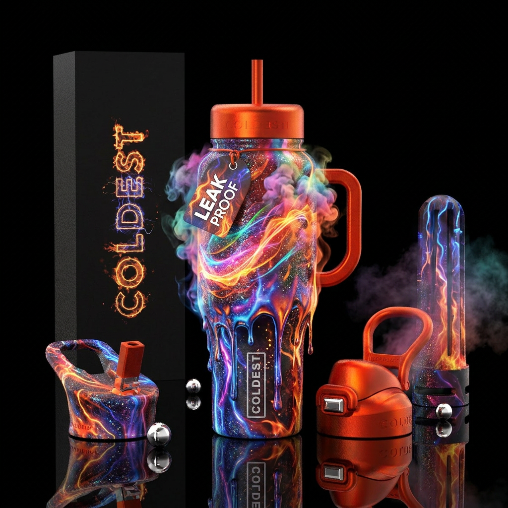 sparkly, whimsical, electric, firery, dripping, sm... water bottle design