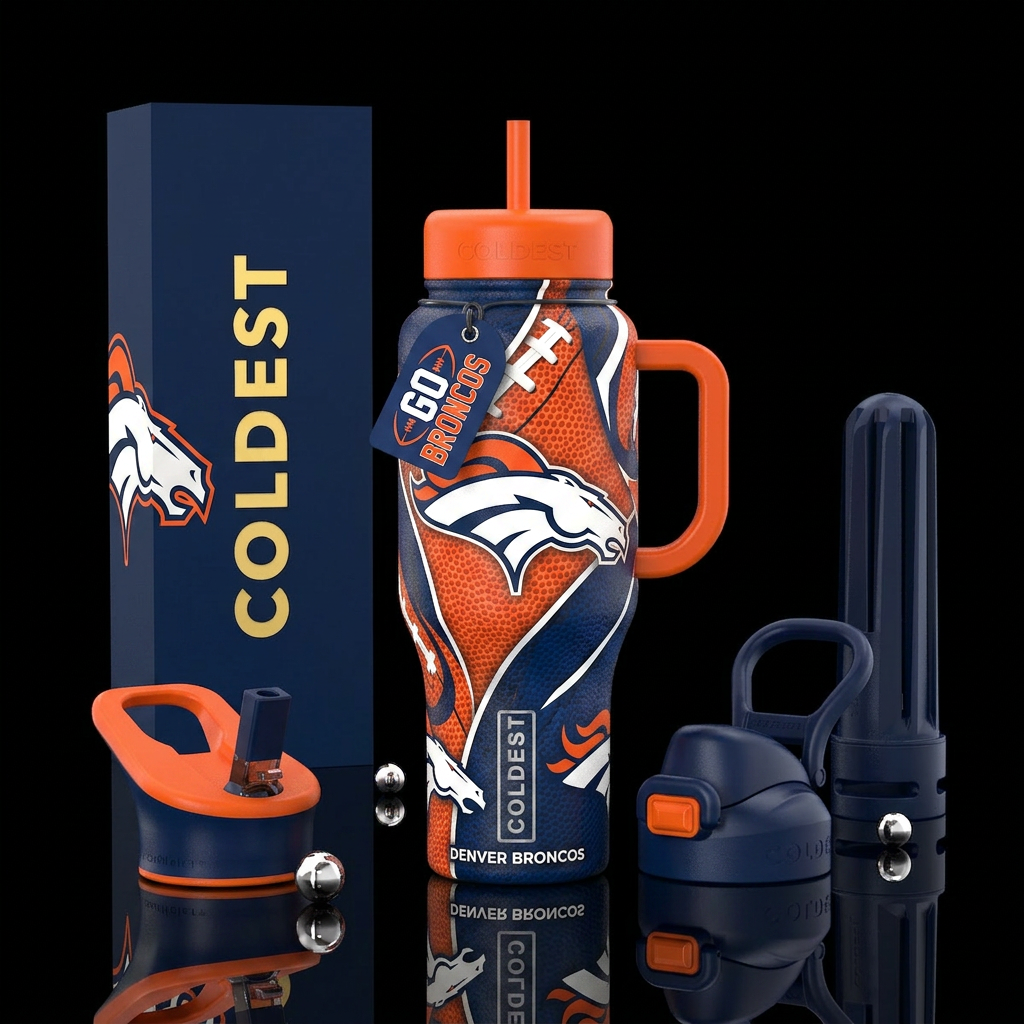 Denver Broncos football water bottle design