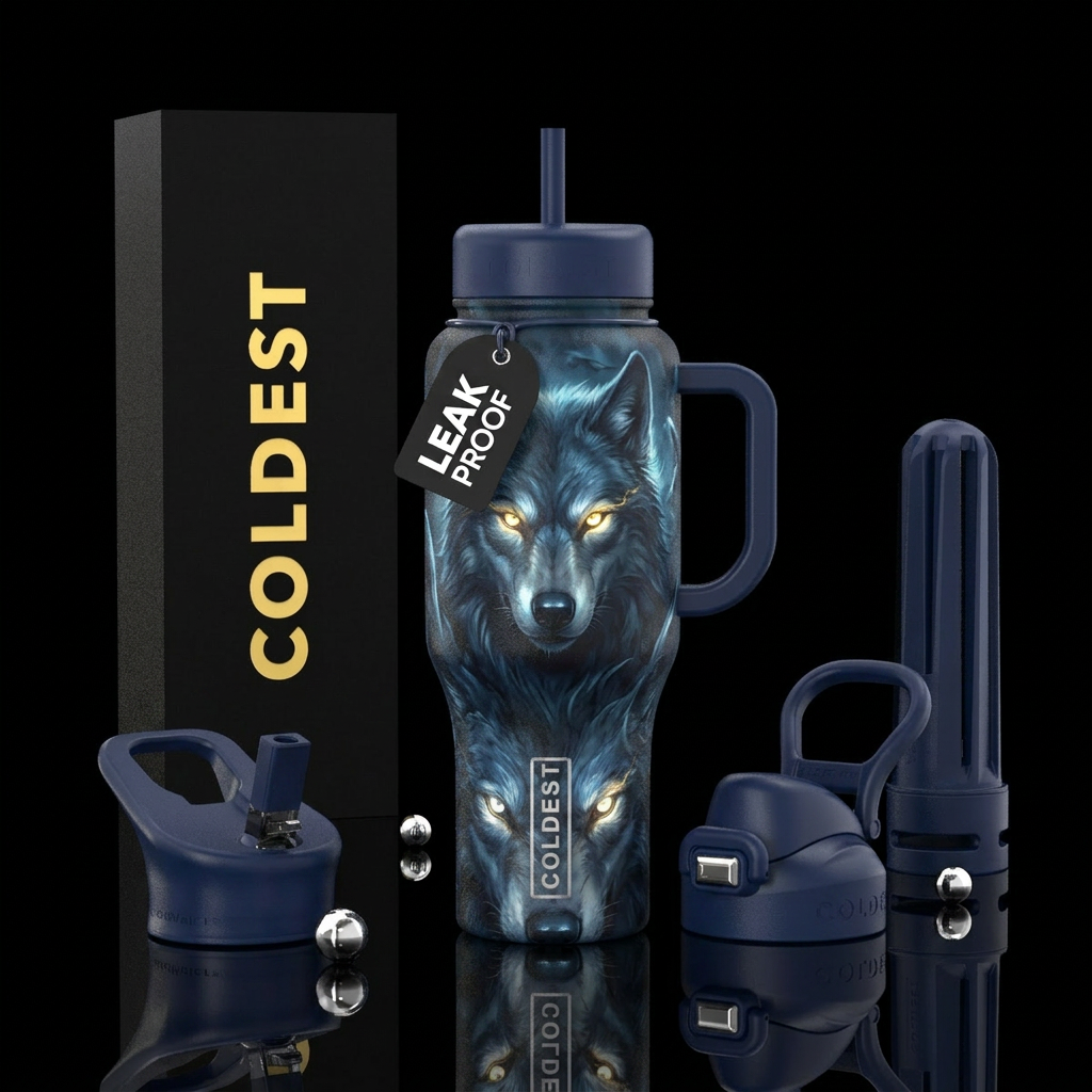 Fantasy werewolves glowing eyes majestic water bottle design