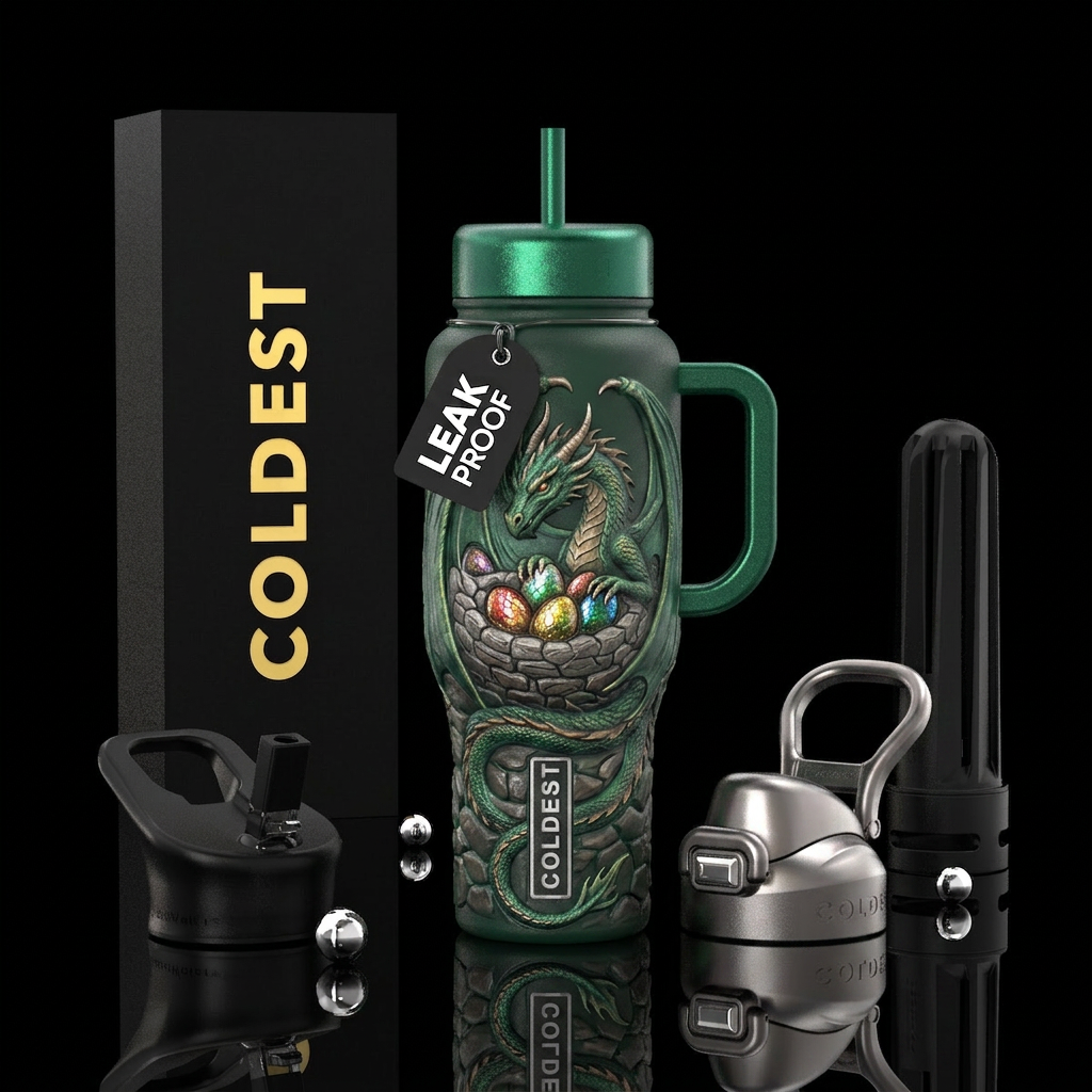 Dragon protecting her nest water bottle design