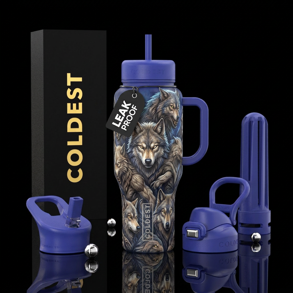 Fantasy werewolves glowing eyes majestic water bottle design