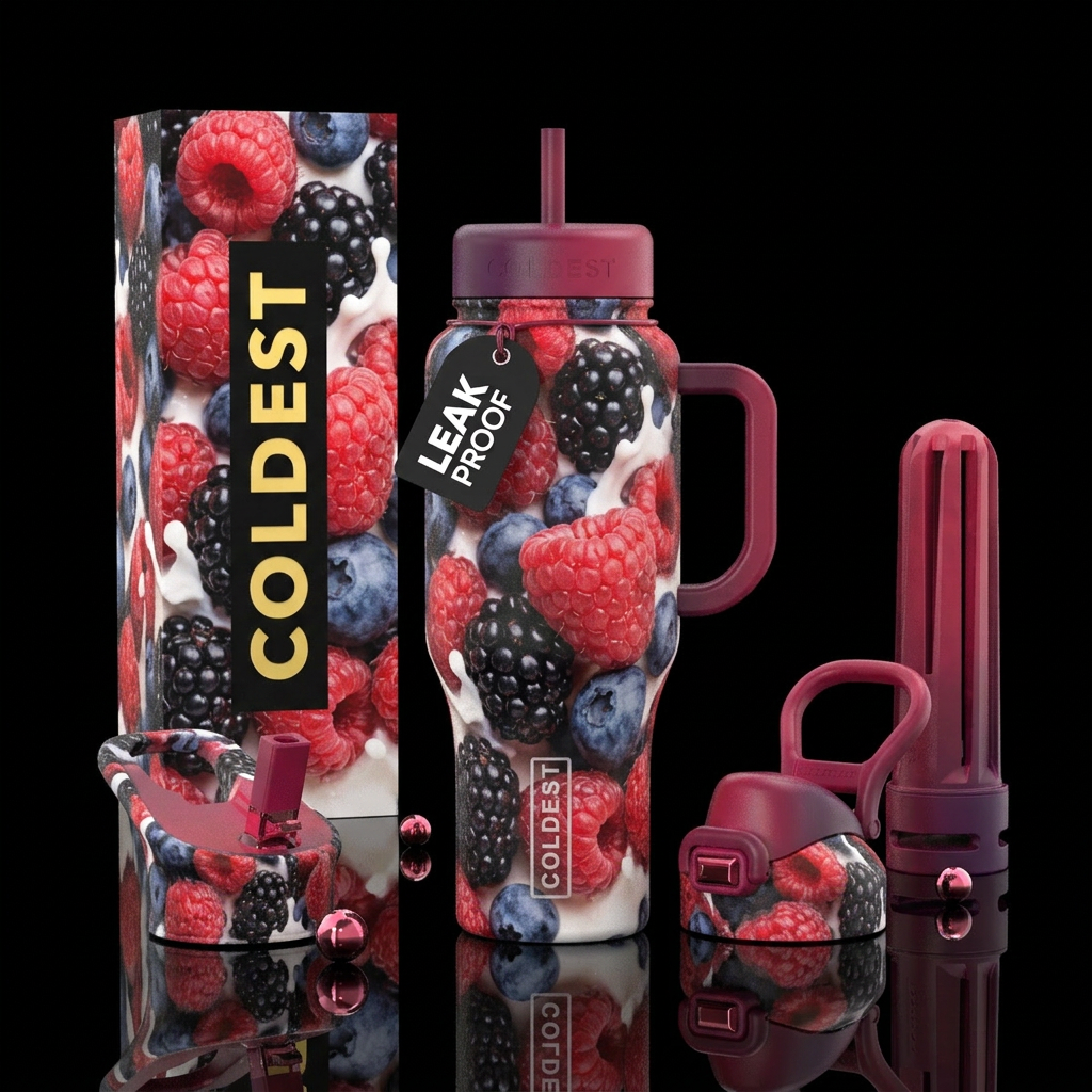Summer berries n cream water bottle design