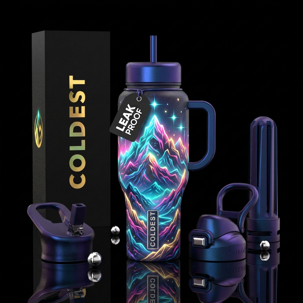 Majestic glowie peaks water bottle design