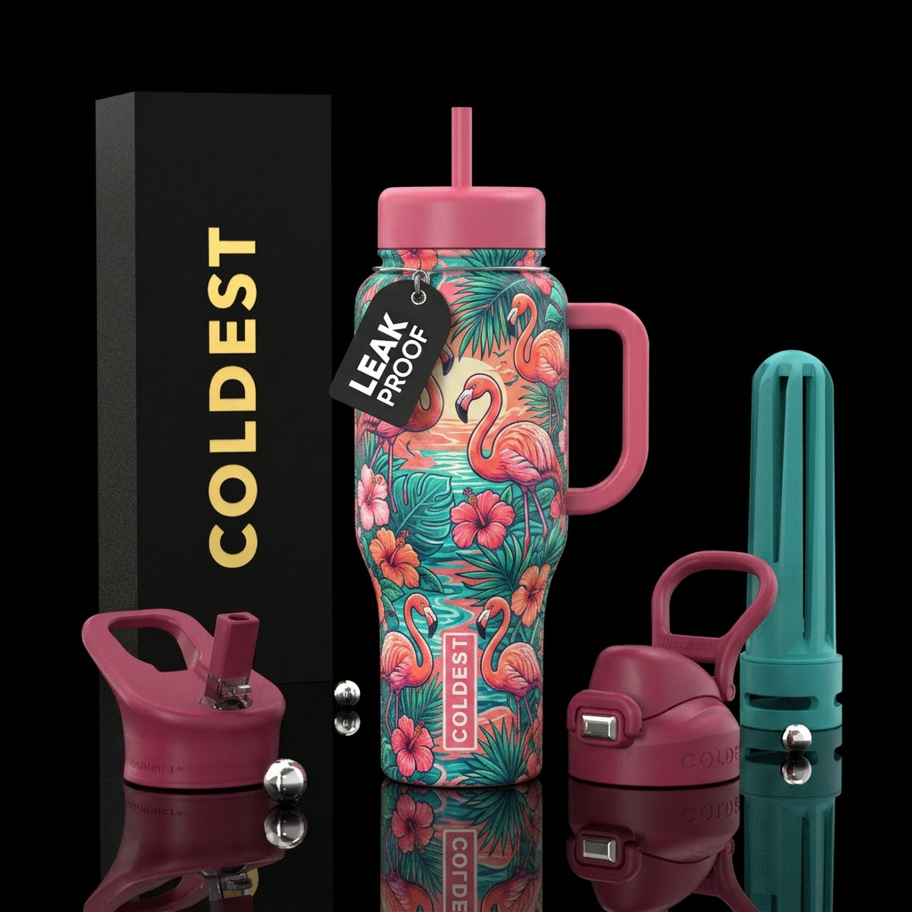 Flamingo paradise water bottle design