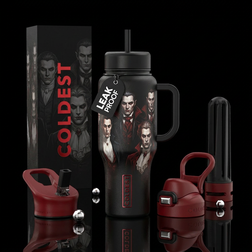 Realistic vampires water bottle design