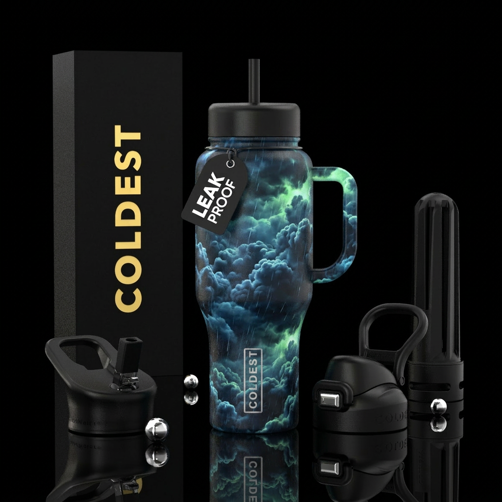 Rain storm clouds water bottle design