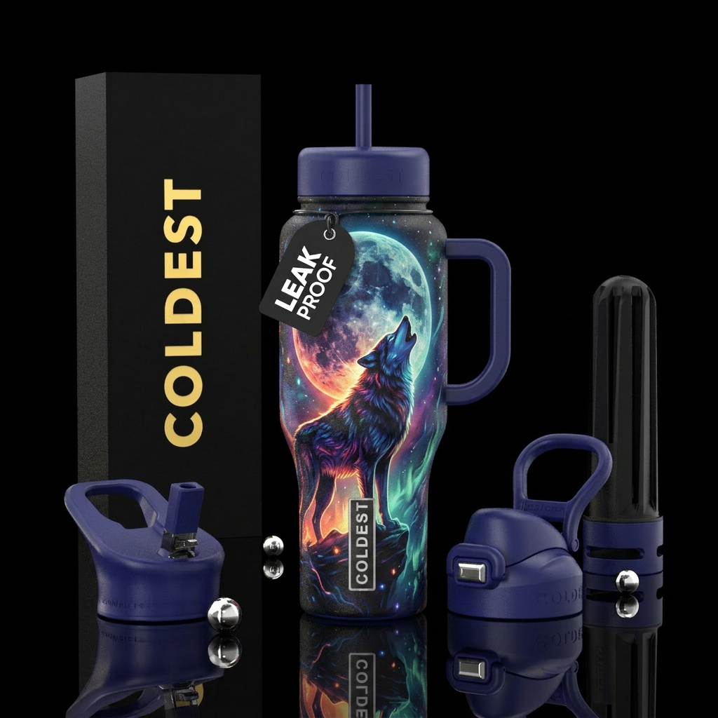 Wolf moon water bottle design