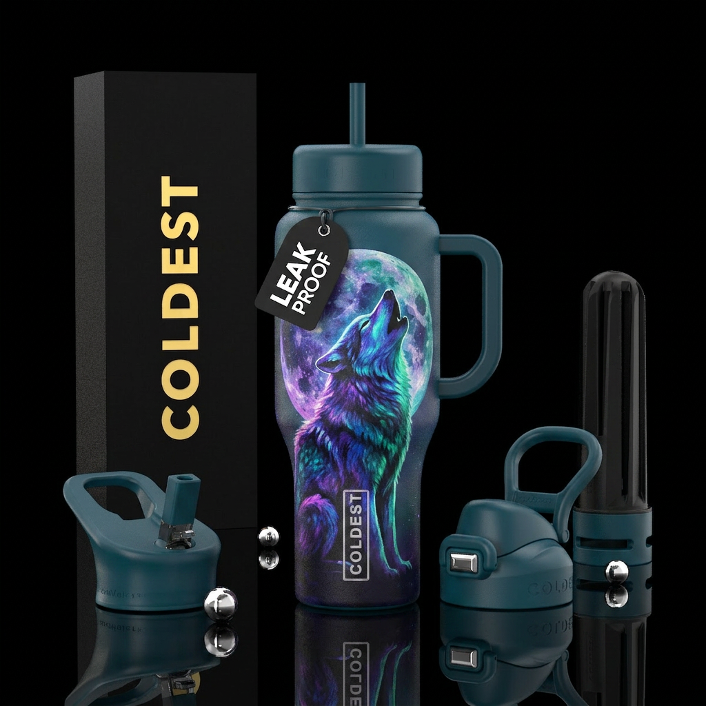 Wolf moon water bottle design