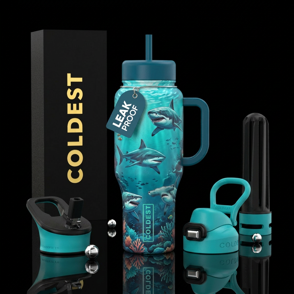 Shark week water bottle design