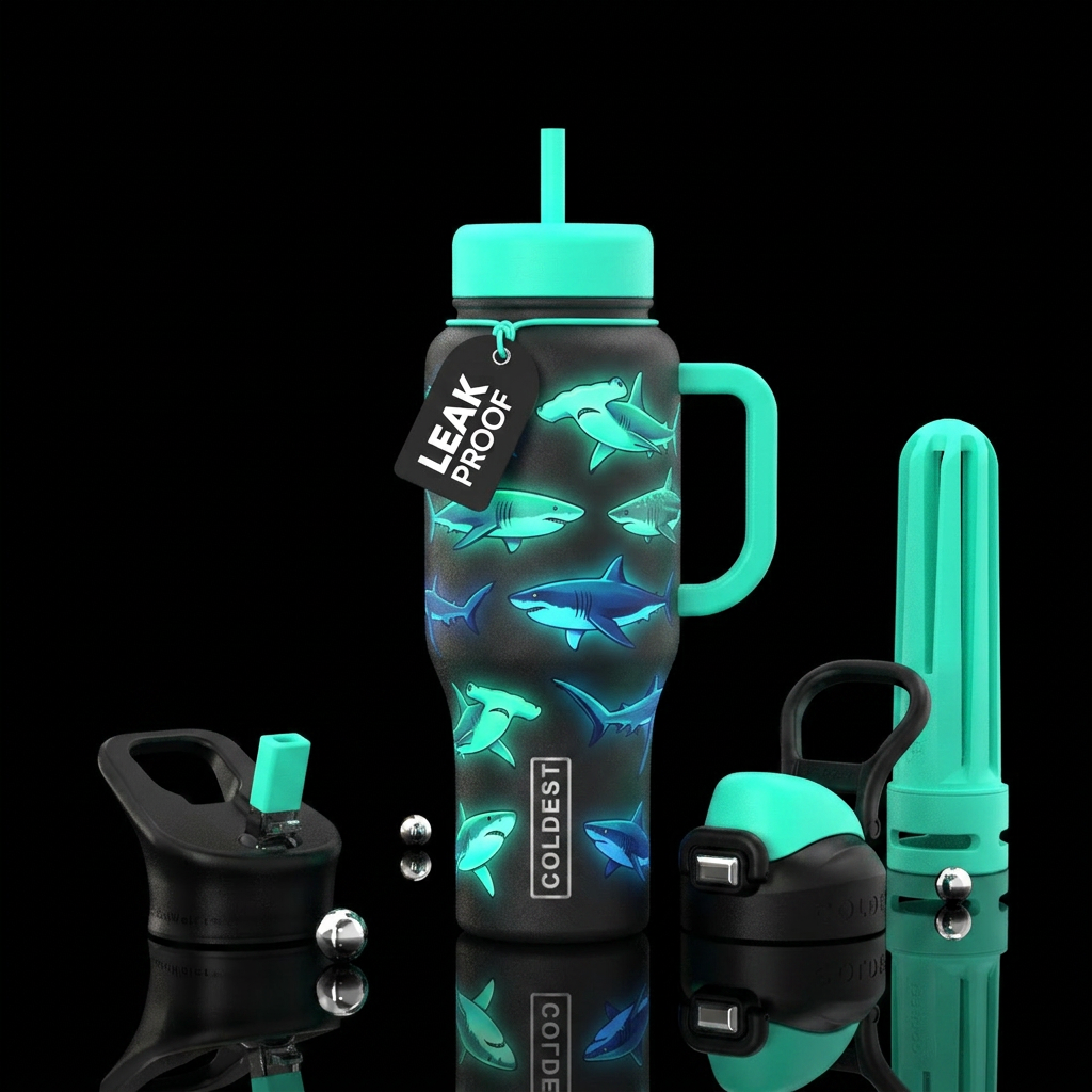 Glowie sharks water bottle design