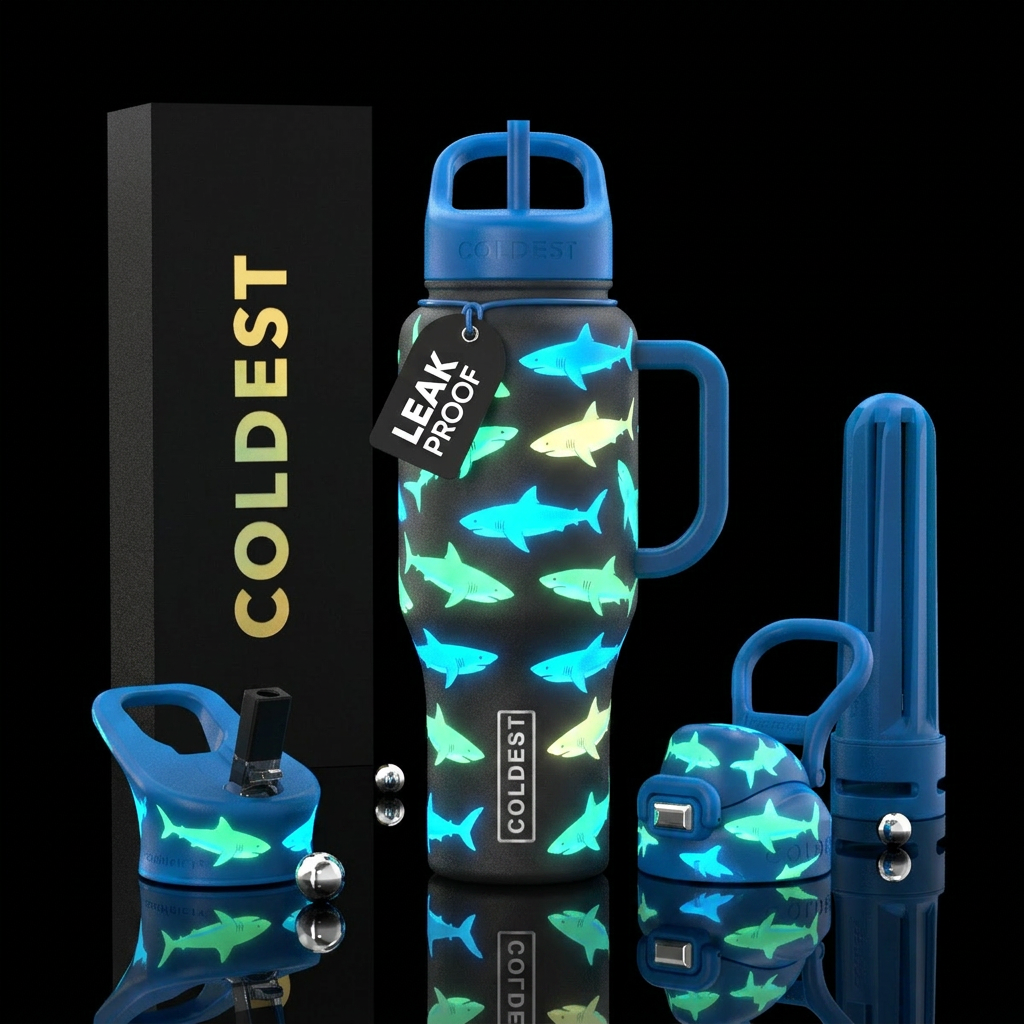 Glowie sharks water bottle design