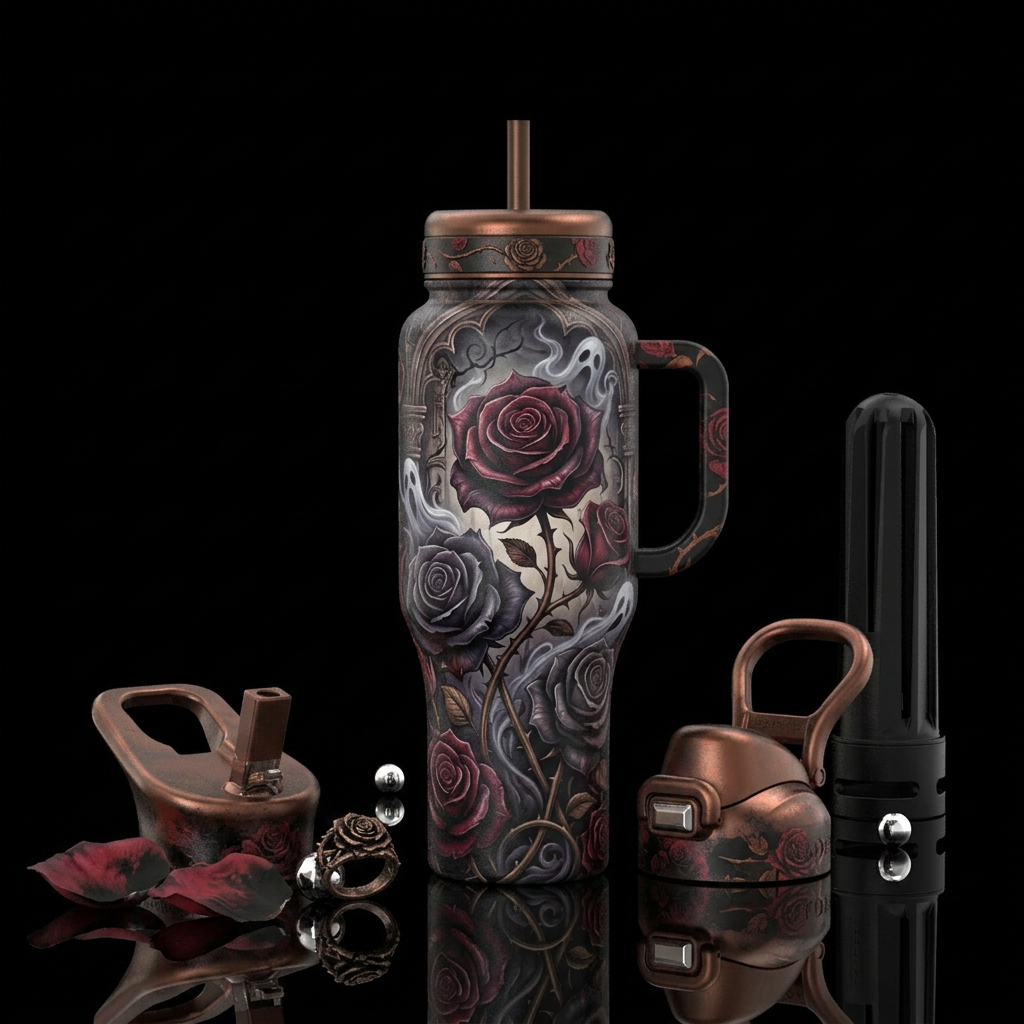 Haunted roses water bottle design