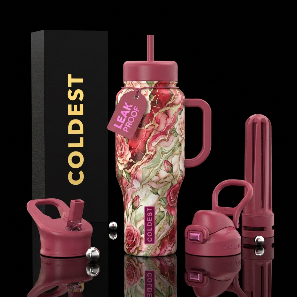 Marbled with realistic roses water bottle design