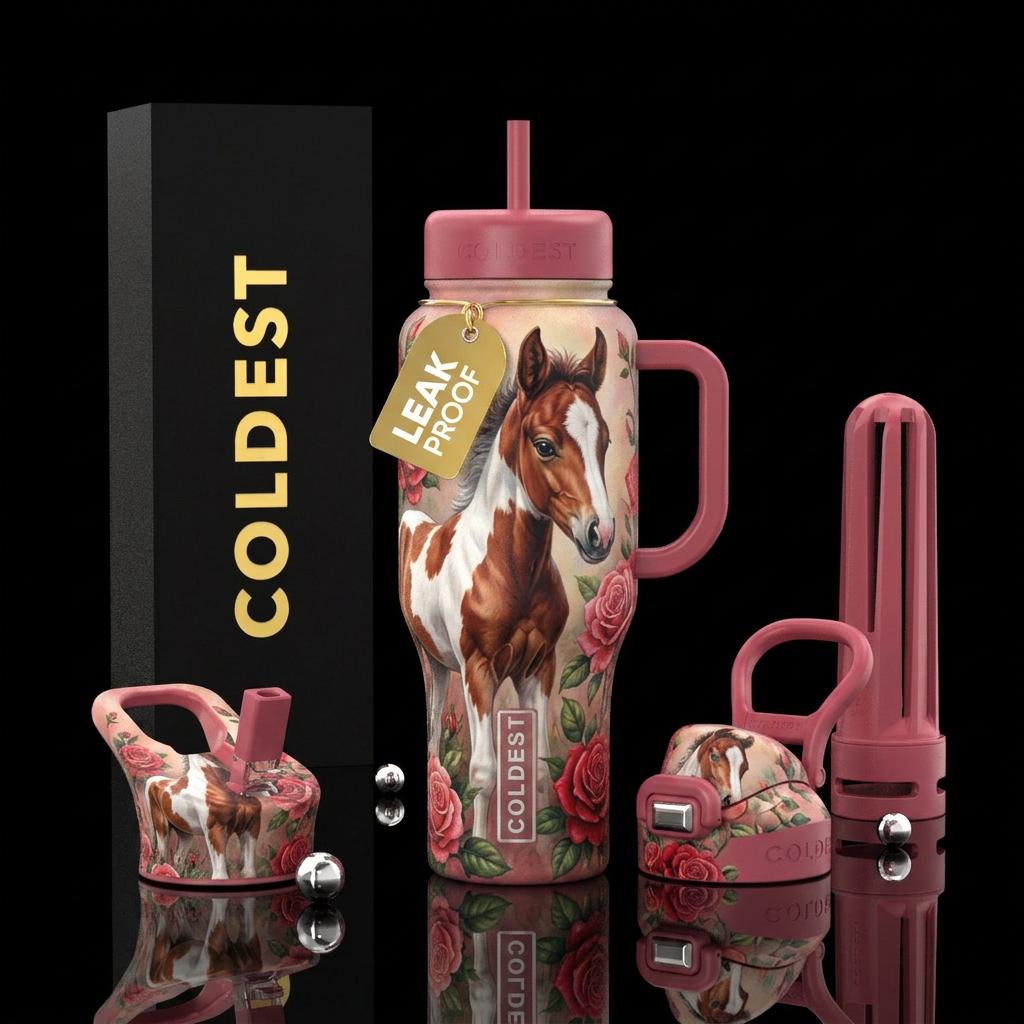 Baby paint horse with roses water bottle design