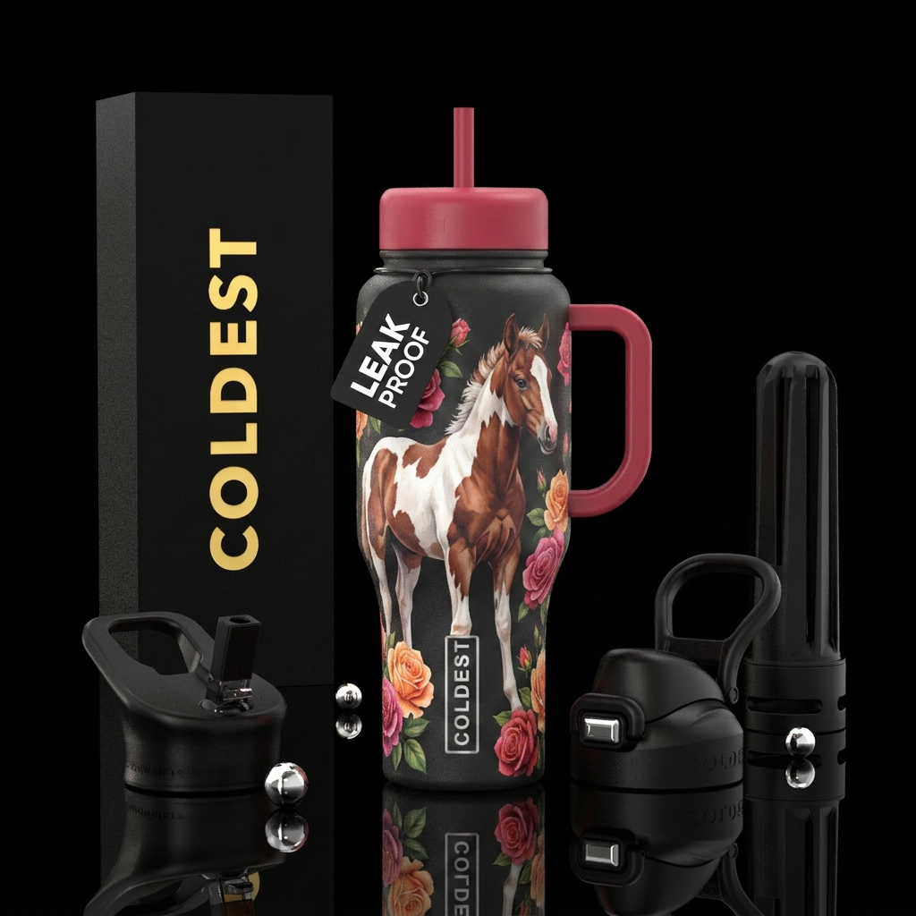 Baby paint horse with roses water bottle design
